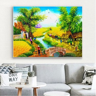  Tranh thêu chữ thập Phong cảnh Làng Quê kt:90x63cm