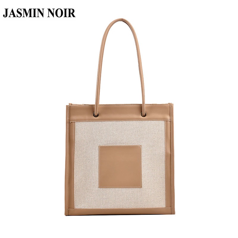 Túi Xách JASMIN NOIR Đeo Chéo Bằng Da PU Và Vải Bạt Nắp Lật Cỡ Lớn Màu Tương Phản Cho Nữ