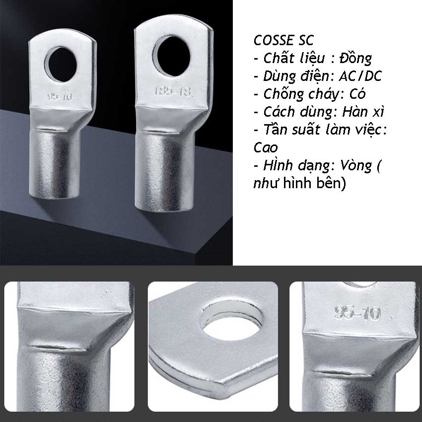Đầu cos đồng SC - Đấu nối dây điện công nghiệp - SC4 - SC6 - SC10 - SC16 - SC25 - SC35 - SC50 - SC70