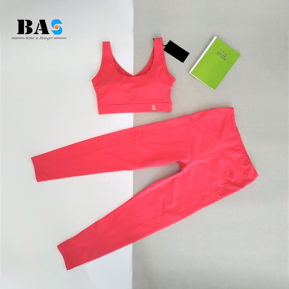 Bộ quần áo tập gym yoga aerobic BAS bra 2 dây chéo lưng trẻ trung phối legging lửng cạp cao - S40029