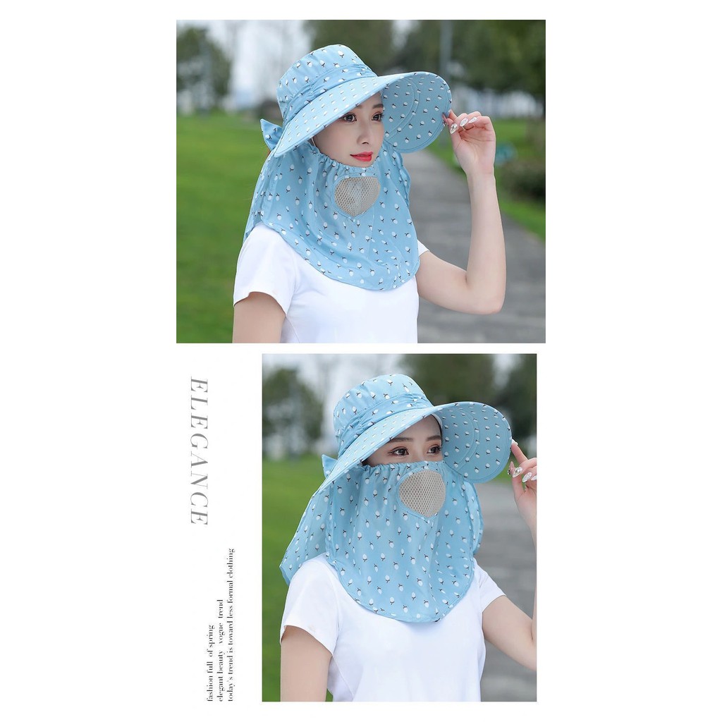 Nón Chống Nắng Kèm Khẩu Trang 2 lớp vải kate vành nón rộng clip DG4 Shalla