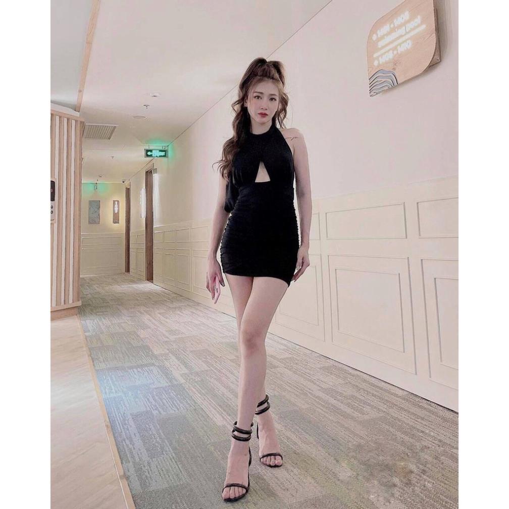 VIP Đầm Dự Tiệc Body - Váy Thun Ôm Hở Lưng Cổ Yếm Khoét Ngực, Cut Out Táo Bạo Cực Sexy, 2 Màu Đỏ Đen [236]