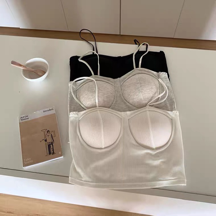 Áo lót 2 dây gân tăm dáng dài đệm ngực cố định Dami F1-06