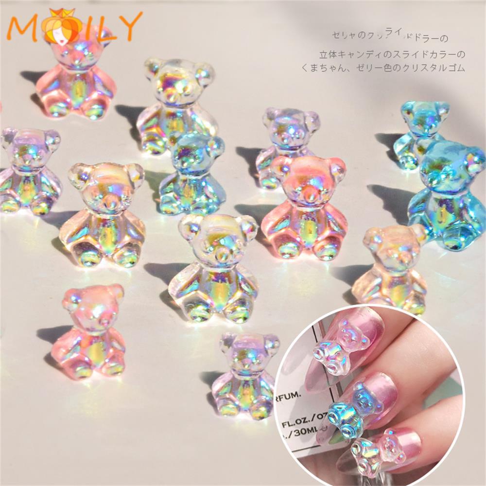 Đá giả đính móng hình gấu 3D nhiều màu sắc
