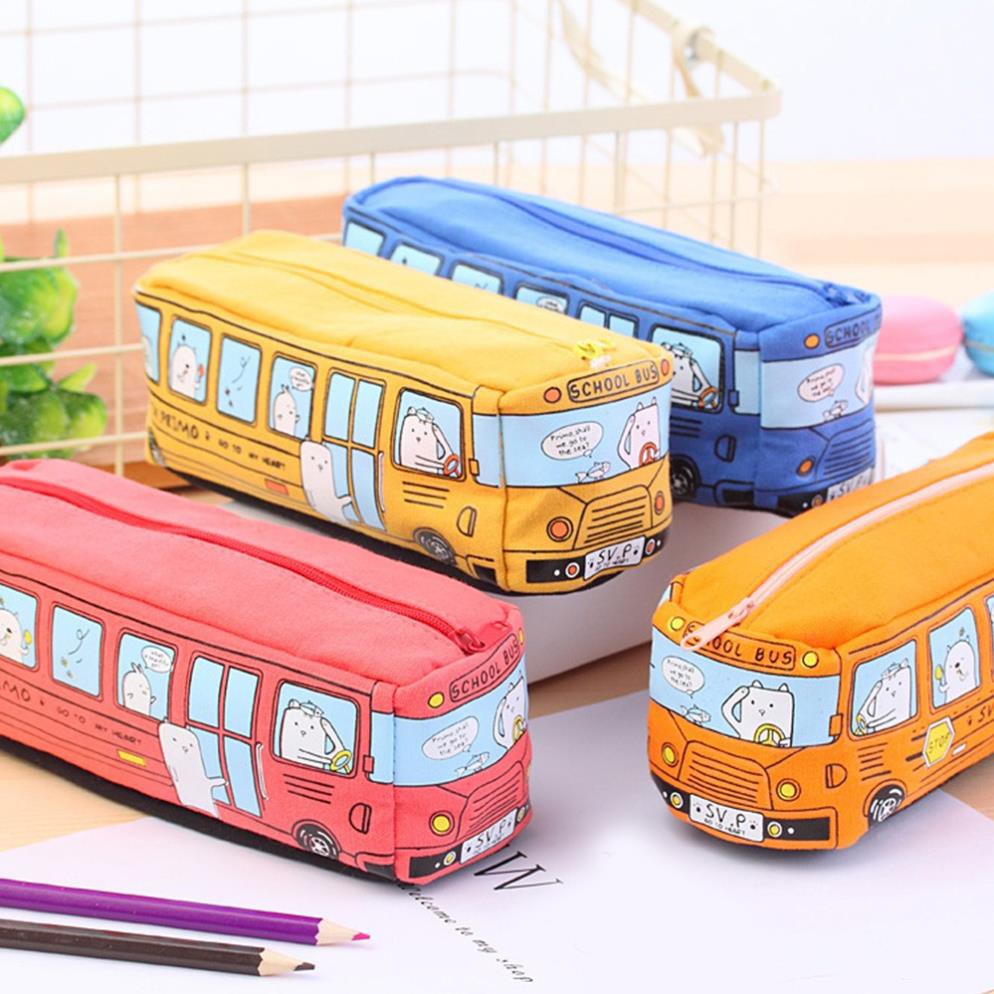 Túi đựng bút bằng vải canvas kiểu dáng xe bus xinh xắn - Hộp bút xe Bus Họa tiết dễ thương