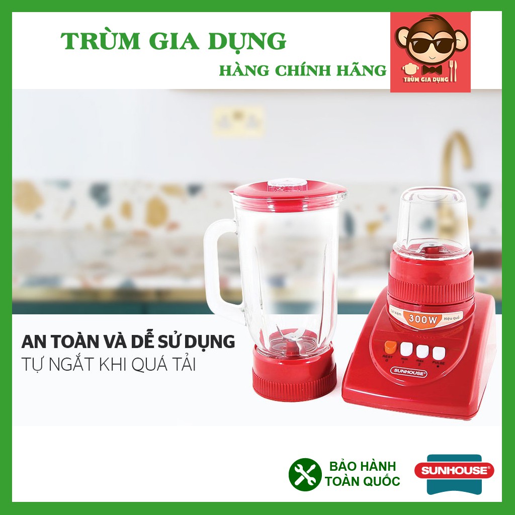 Máy xay sinh tố thủy tinh, máy xay sinh tố Sunhouse SHD5115, bảo hành toàn quốc, lưỡi dao sắc bén.