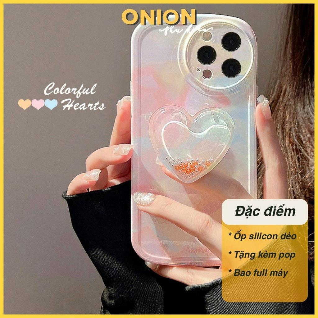 Ốp Màu ombre bóng kèm pop dành cho iPhone Xsmax 11 12 13 14 Pro Promax