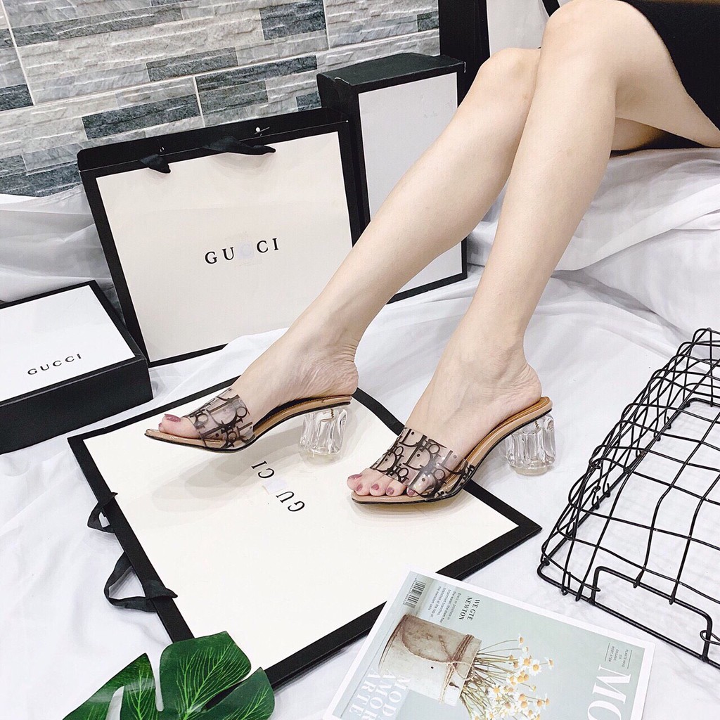 Guốc cao gót nữ chữ D quai trong đế vuông 5 phân tôn dáng dễ phối đồ