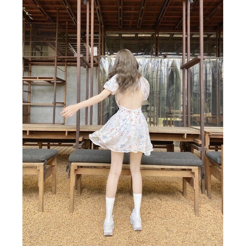 [Mã SKAMA06 giảm 8% tối đa 50K đơn 250K] Đầm hoa hở lưng đắp ren