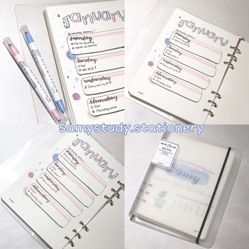 SỔ CÒNG KLONG A5 BINDER 6 CÒNG RUỘT CHẤM DOT GRID 200 TRANG SIZE A5 CÓ THỂ REFILL THÊM GIẤY SỔ CÒNG KLONG BULLET JOURNAL