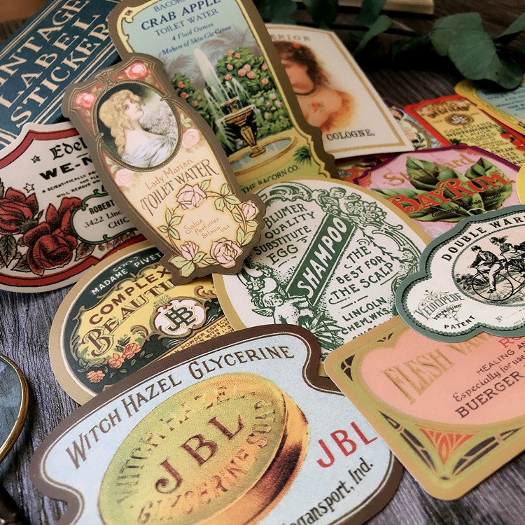 Sticker nhãn hiệu dán chai thủy tinh cổ điển vintage Junk Journal