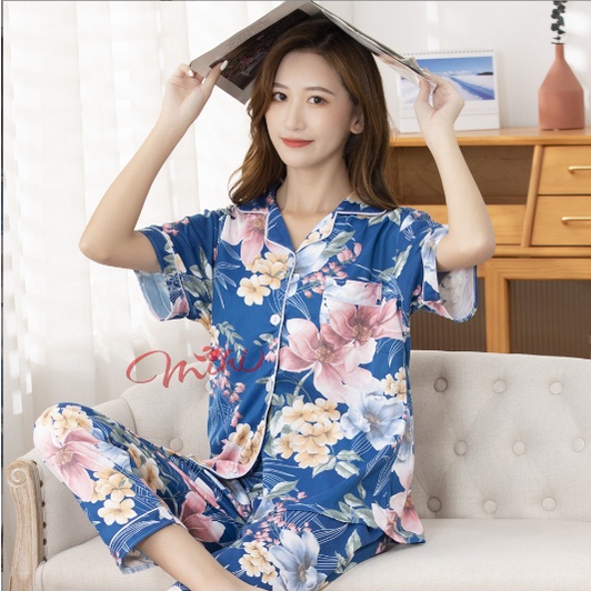 Pijama trung niên nữ B99 - Bộ đồ ngủ mặc nhà hè thu cho mẹ - Thời trang cho người lớn tuổi đẹp cao cấp Bigsize