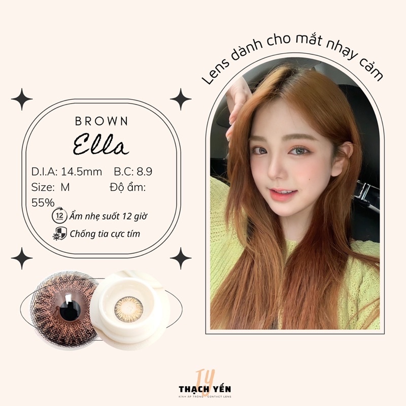Kính Áp Tròng Ella Brown Lens Nâu Cận 0-10 Độ
