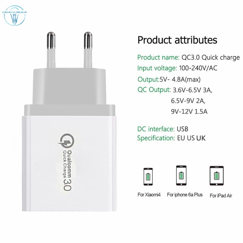 DG Universal 3 Port USB Wall Charger Fast Quick Charge QC3.0 USB Hub Charger Adapter EU US Plug