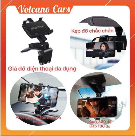 Giá đỡ điện thoại ô tô Volcano Cars kẹp trên xe hơi xoay 360 độ chống rung treo đa điểm trên taplo, gương chiếu hậu