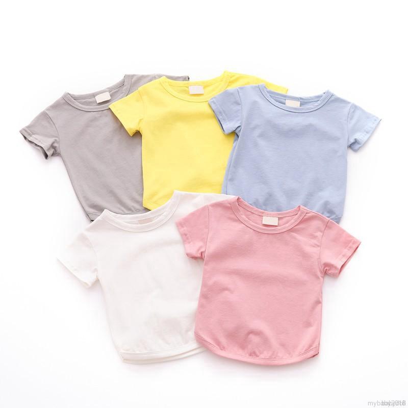 Áo thun cotton trơn màu in hình búp bê đáng yêu dành cho các bé