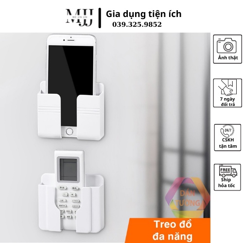 Combo 2 giá đỡ điện thoại, điều khiển ti vi/điều hòa đa năng dán tường có khe cắm điện.