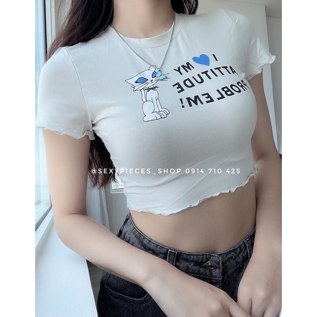Áo croptop hoạ tiết hình mèo