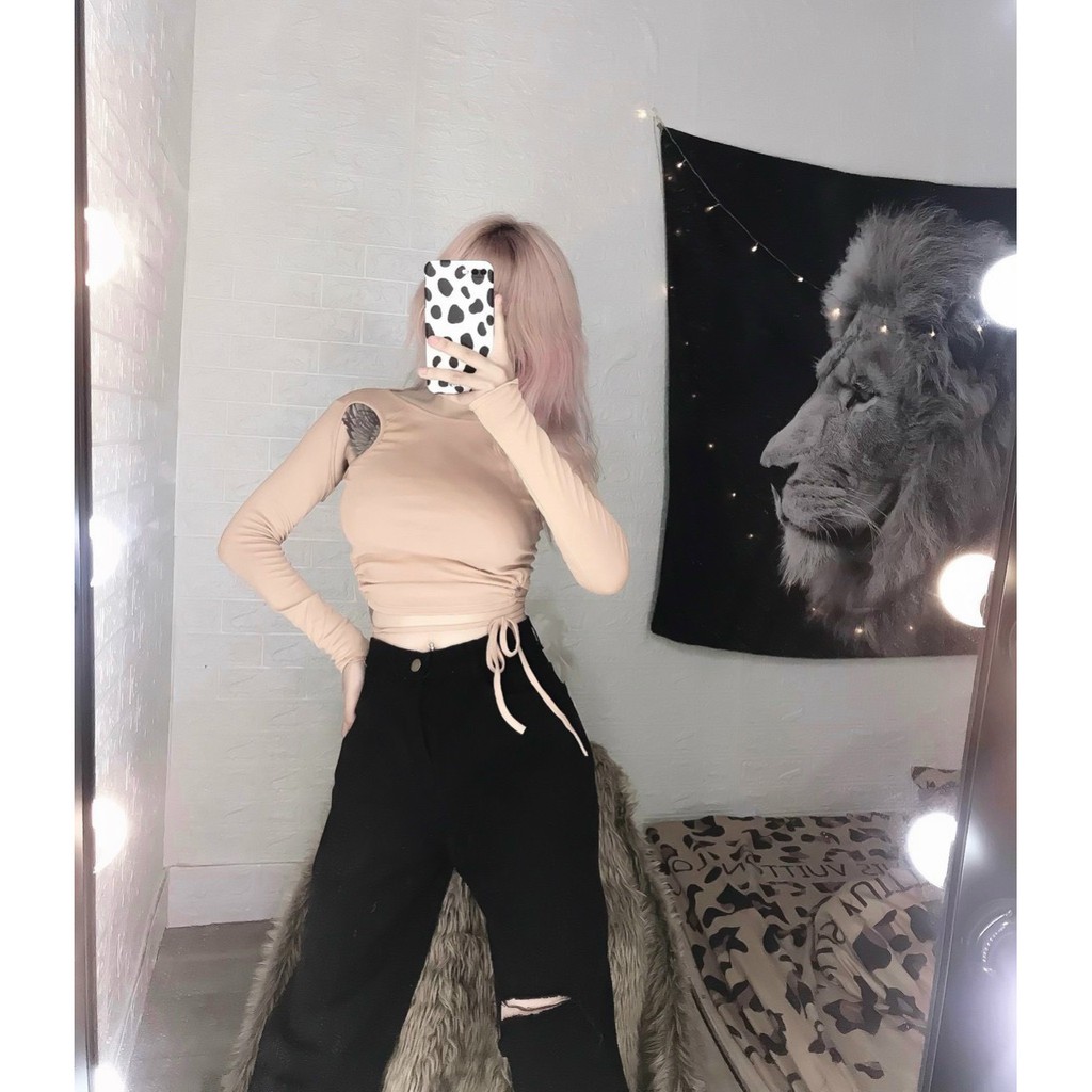 áo khoét hở vai đan dây bụng siêu hot chất mềm
