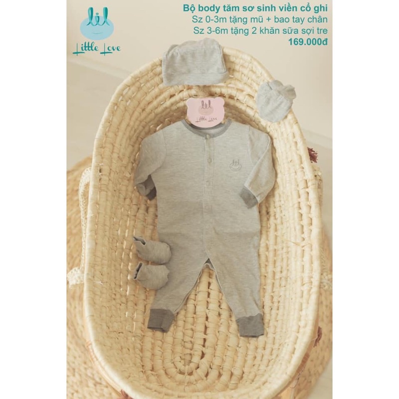 LIL - Body sơ sinh túi thỏ thun tăm mềm mại (tặng phụ kiện mũ, bao tay chân cho size 0-3)