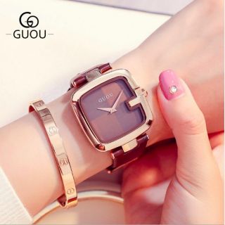 Đồng hồ nữ - guou nữ dây da nâu mặt vuông
