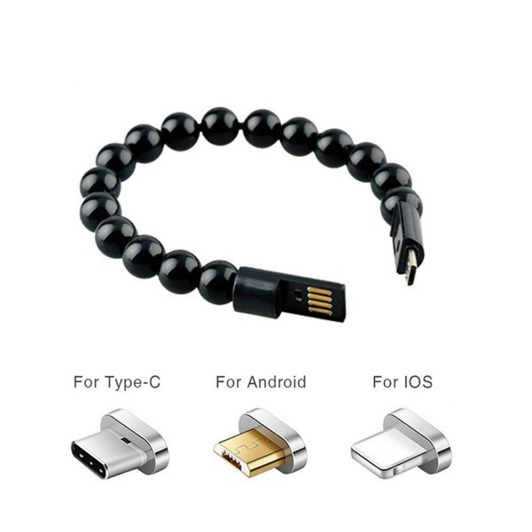 Dây cáp sạc dạng vòng tay chuỗi hạt cho iPhone Type C Micro USB Android