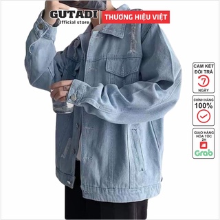 Áo Khoác Jean Khoác Bò kiểu Rách Vai Nam Nữ đen xanh Form Rộng Unisex- GUTADI