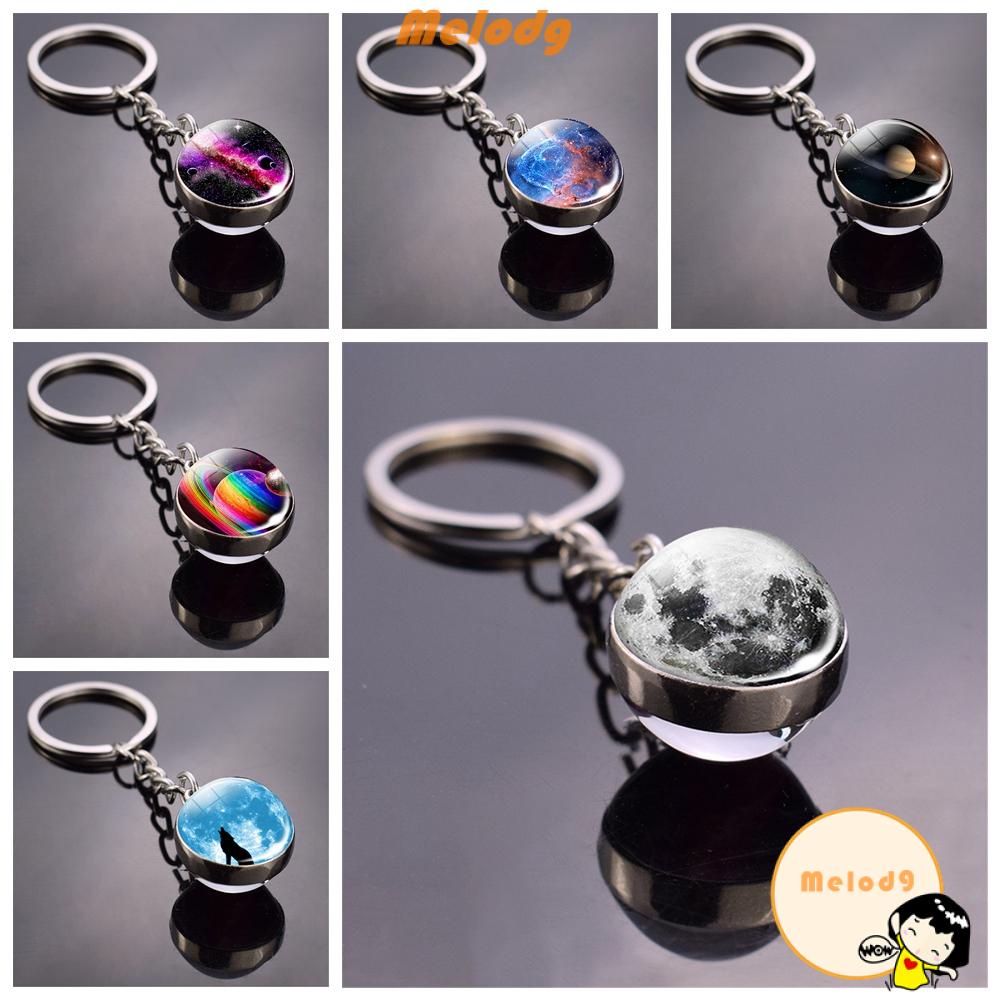 💍MELODG💍 Women Solar System Keychain Jewelry Double Sided Planet Keyring Chain|Ball Pendant Fashion Glass Dome Time|Galaxy Ball