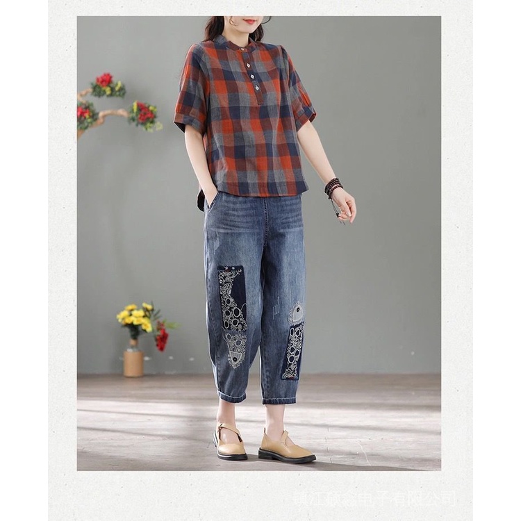 Áo Sơ Mi Cotton Tay Ngắn Phong Cách Mới Dành Cho Nữ
