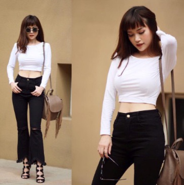 Áo thun croptop tay dài nhiều màu - CAROTSHOP