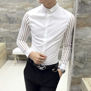 Áo Sơ Mi Nam Dài Tay Phối Ren Trẻ Trung
