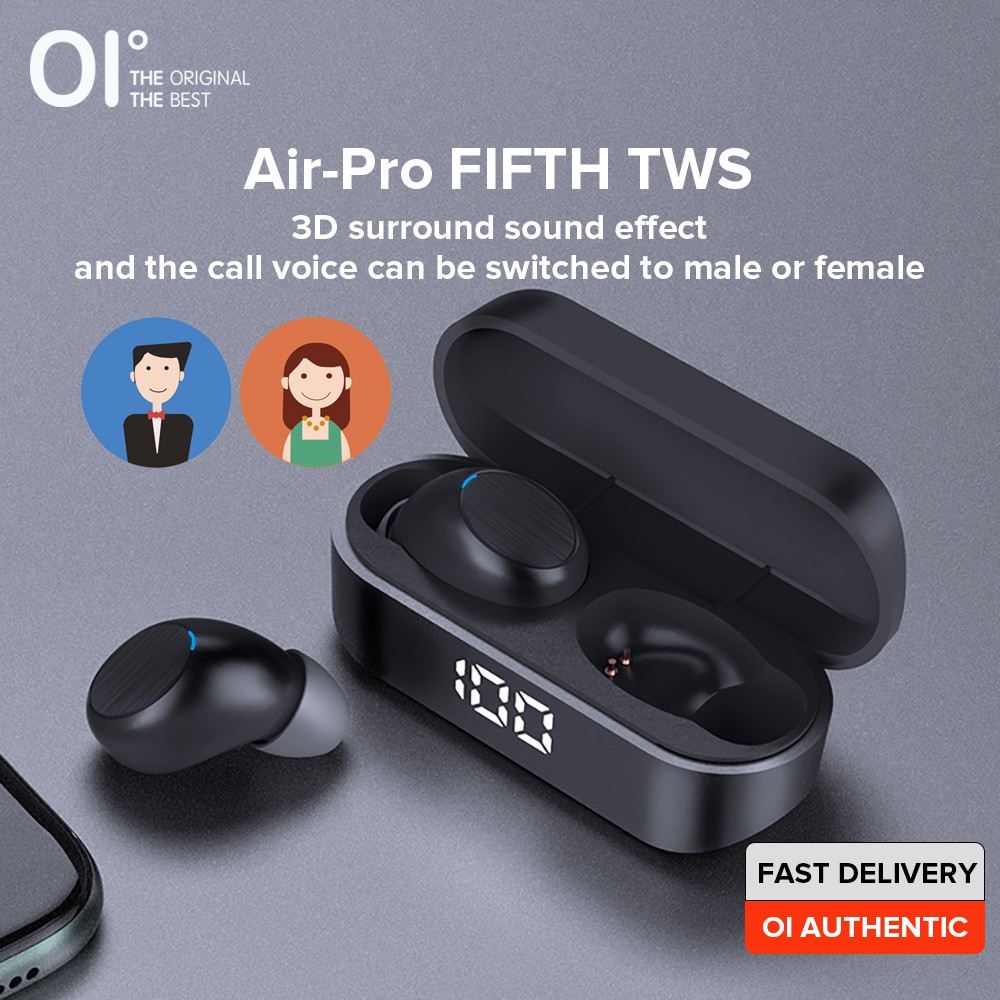 Tai nghe bluetooth 5.0 không dây OI Air-Pro FIFTH hỗ trợ thay đổi giọng nói với âm thanh vòm 3D tiện dụng cho chơi game