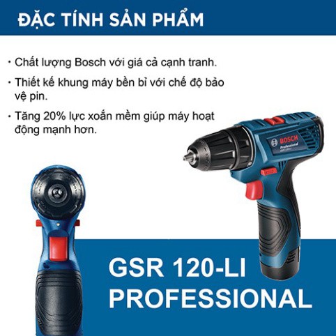 [HÀNG CHÍNH HÃNG] Máy Khoan Vặn Vít Dùng Pin Bosch GSR 120-LI