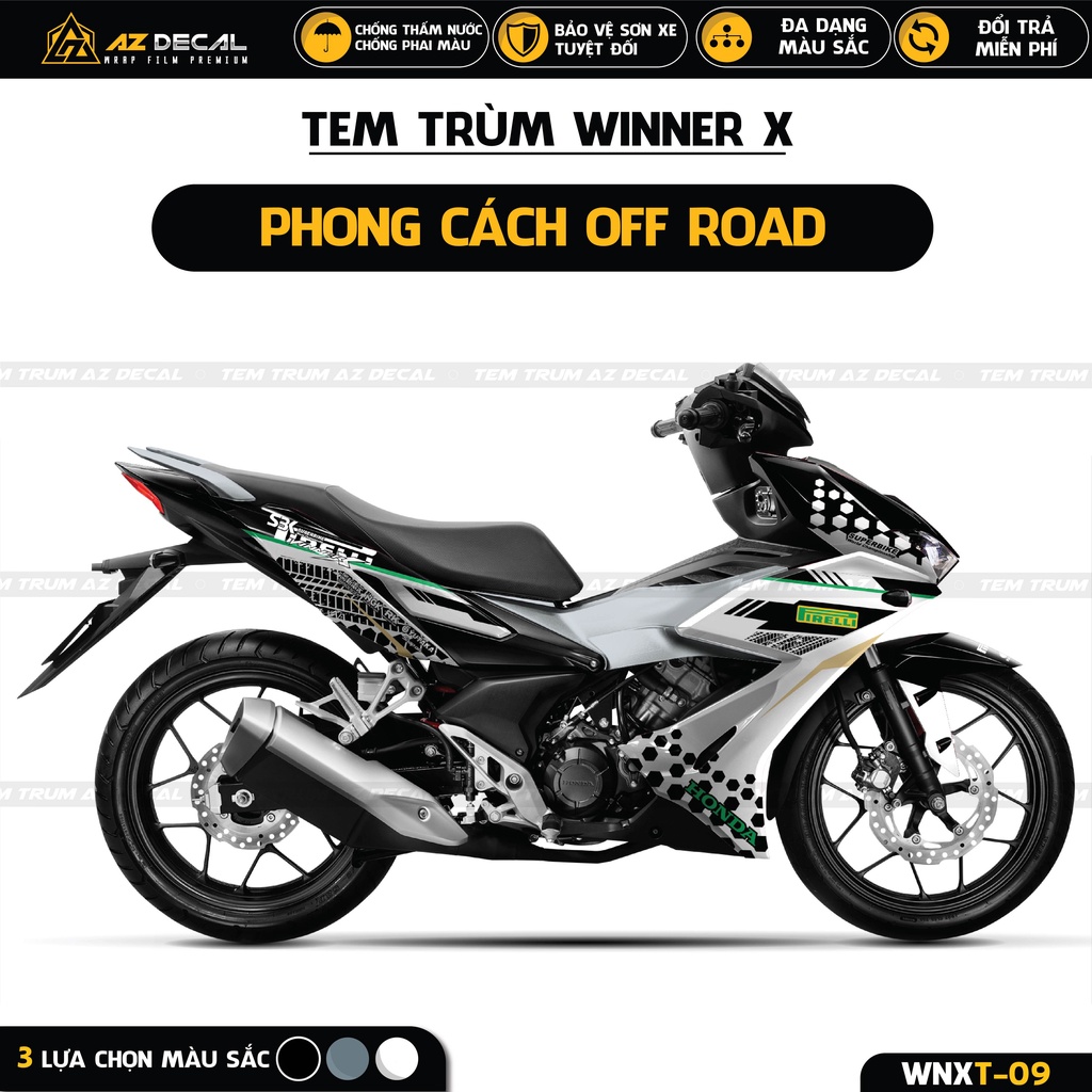 Tem Trùm Xe Winner X Phong Cách Off Road Cực Chất | WNXT-09 | Decal Cao Cấp Màu Cam Đen, Xanh Trắng, Xanh Xám