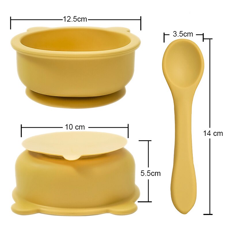 Bát Ăn Dặm Silicon Cho Bé Đế Hít  Kèm Thìa Hình Gấu Chống Đổ Chống Trơn Trượt Chất Liệu An Toàn Cao Cấp Shopmegold1