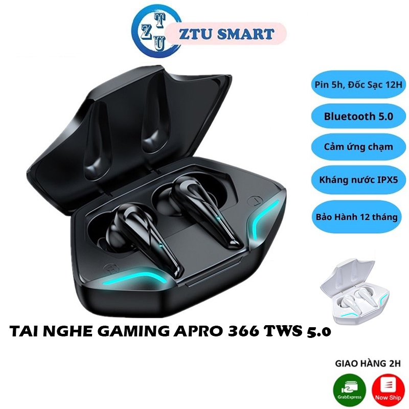 Tai nghe bluetooth gaming Ztu Smart APRO 366  TWS 5.0, Bass mạnh mẽ, độ trễ cực thấp khi chơi game- Hàng Chính Hãng