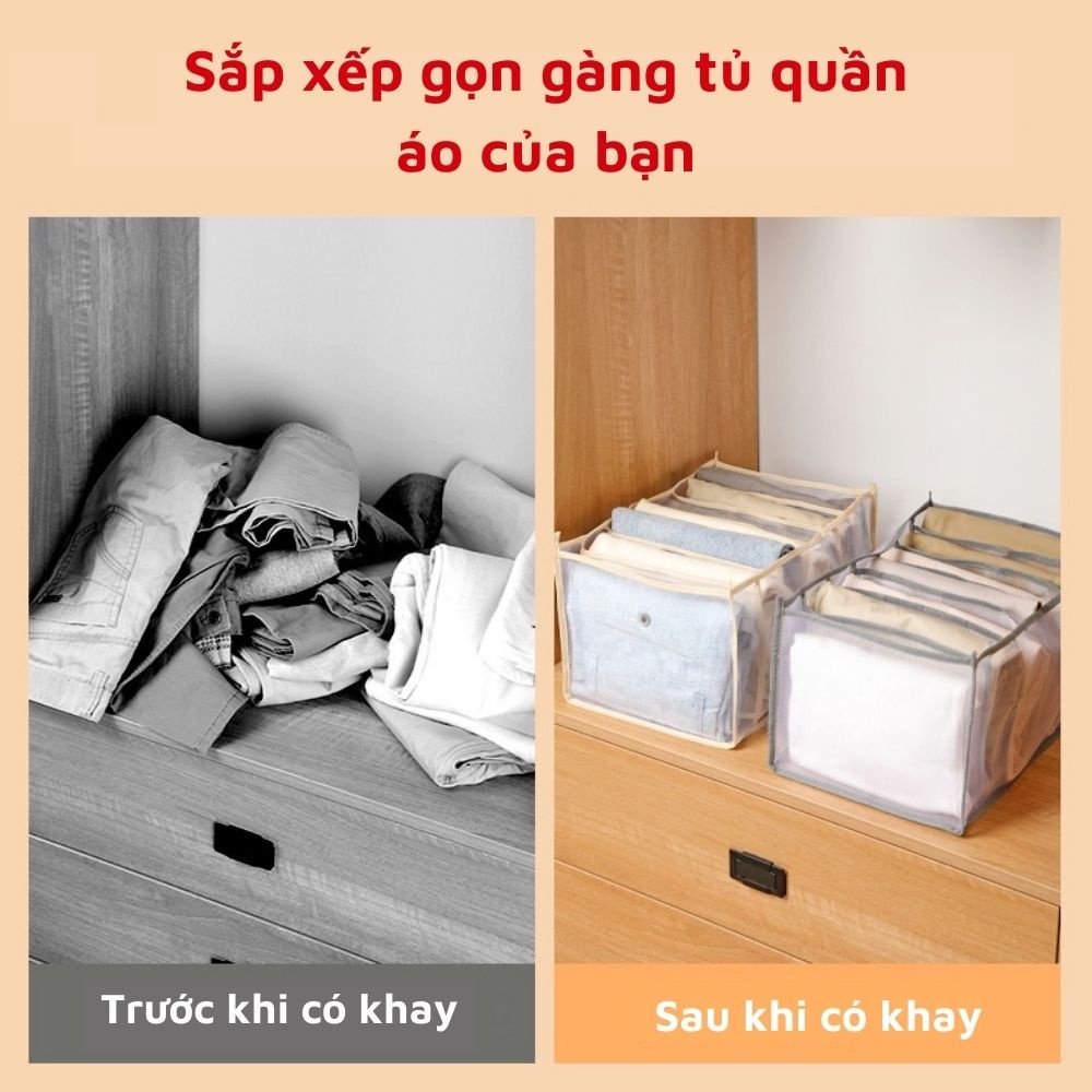 Khay vải đựng đồ lót tất vớ tiện dụng - Túi vải đựng quần áo 7 ngăn size to đựng quần Jean - Túi sắp xếp tủ quần áo