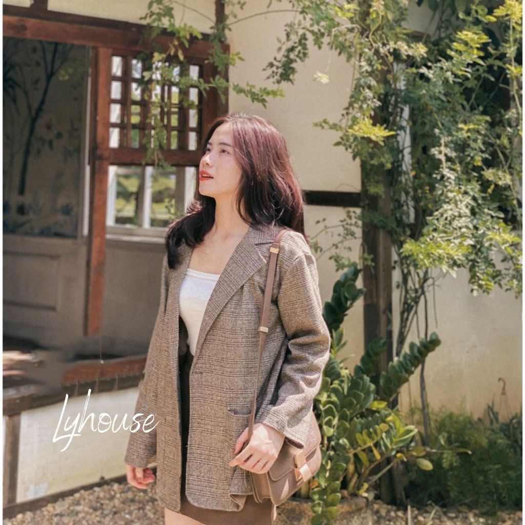 Áo vest kẻ 2 lớp Form RỘNG OVERSIZE chất thô dày, áo blazer nữ kẻ caro trẻ trung hàn quốc