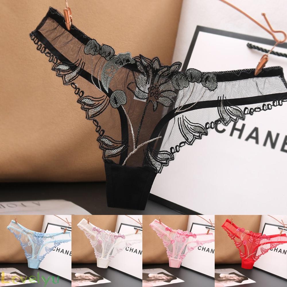 【LOVELYU】Women See through Lace Floral Mesh Breathable Briefs Underpants Thongs G-string【Good Quality】