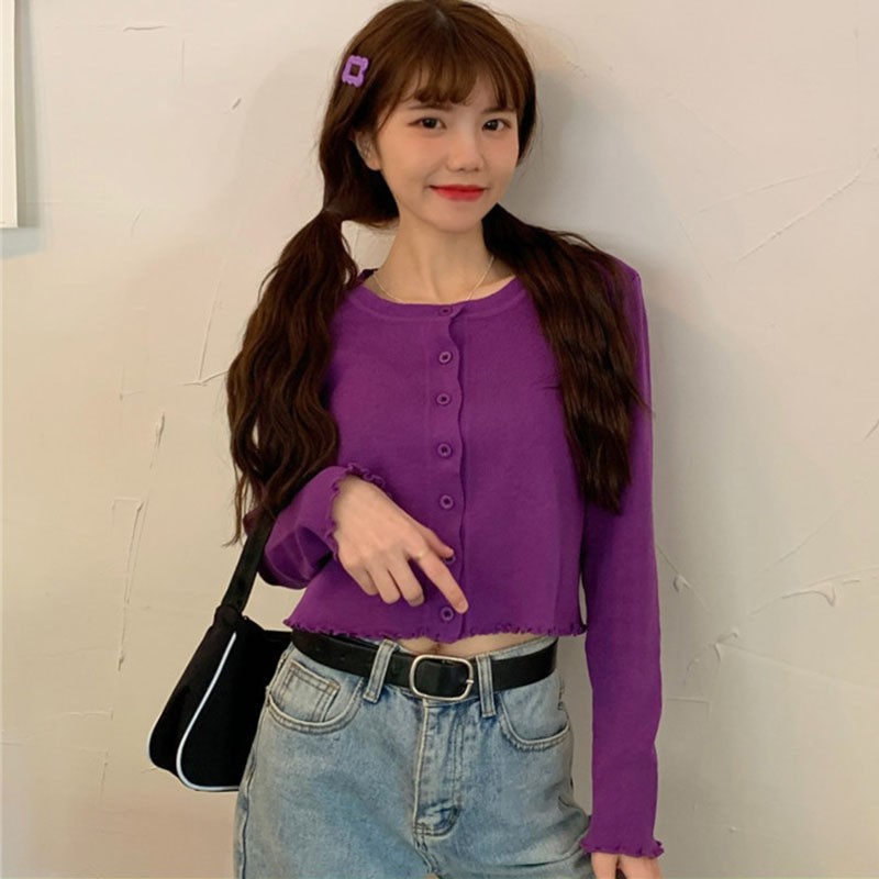 Áo Cardigan Dệt Kim Mỏng Tay Dài Phối Ren Xinh Xắn Cho Nữ