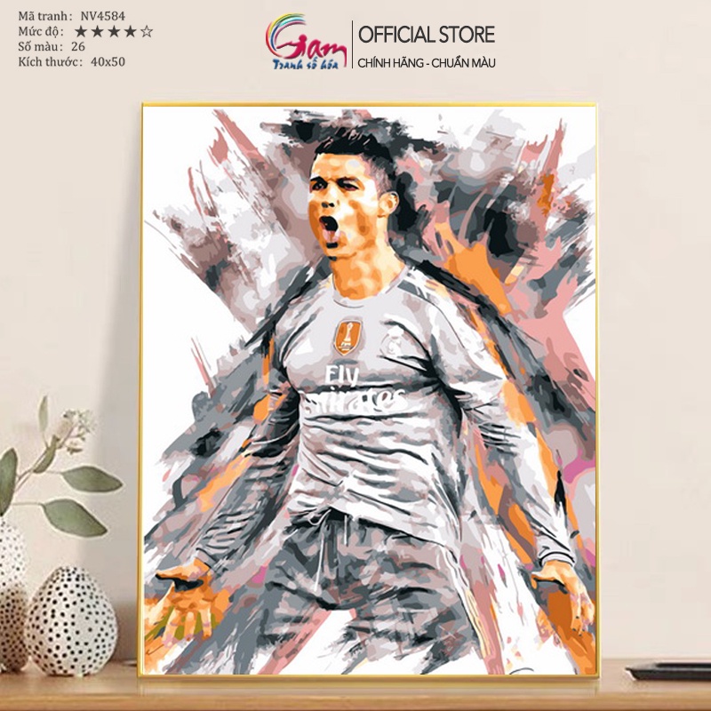 Tranh Tô Màu Theo Số Bóng Đá Ronaldo CR7 GAM Mẫu Mới Nâng Cấp Lọ Màu To 5ml NV4584