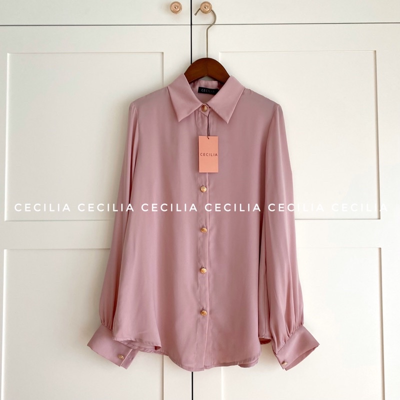 Áo sơ mi LOUISE By CECILIA lụa màu hồng đỗ khuy kim loại, size S M L