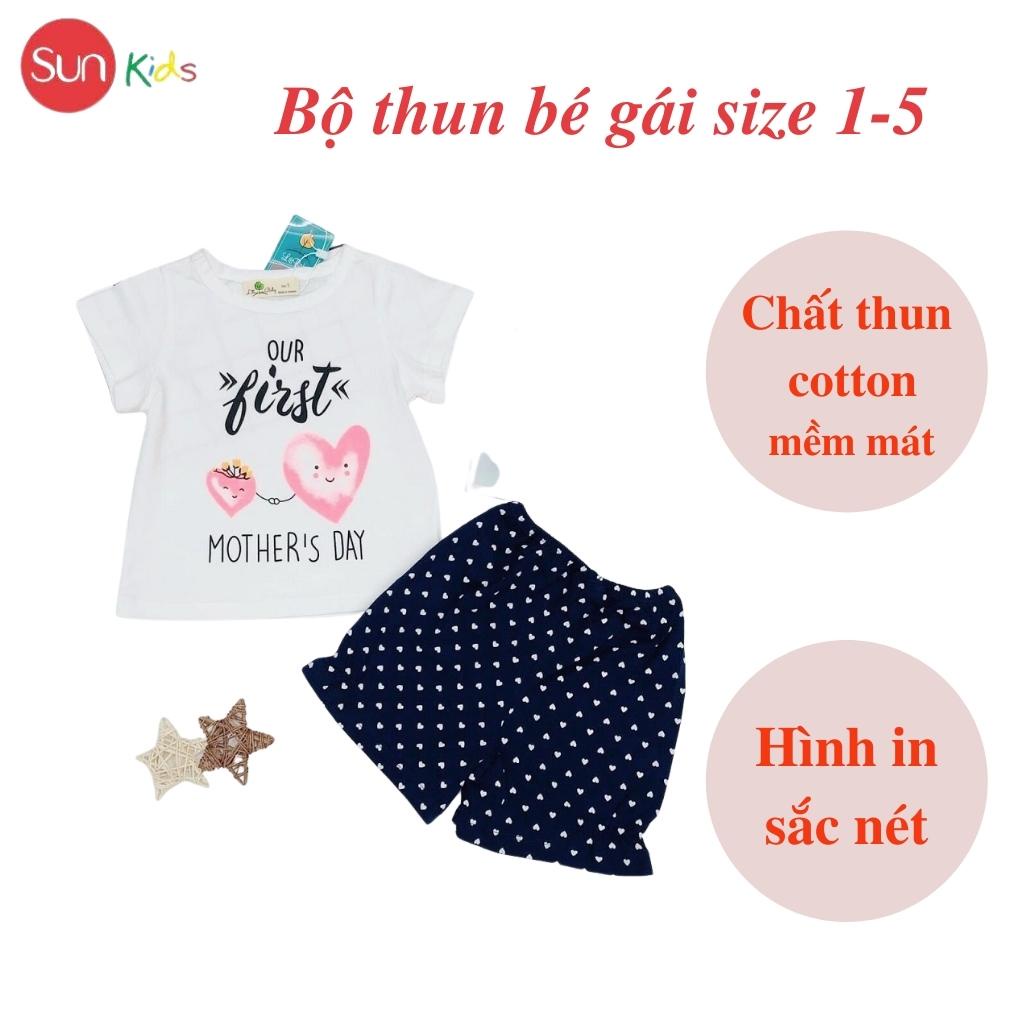 Đồ bộ thun bé gái, đồ bộ trẻ em chất cotton, có nhiều màu, size 1-5 tuổi - SUNKIDS