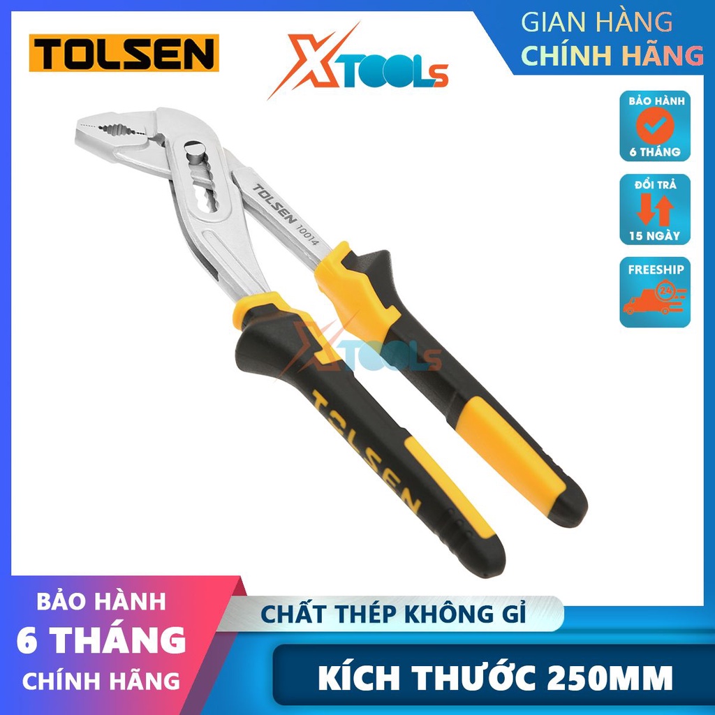 Kìm mỏ quạ 250mm Tolsen 10014 có 7 nấc điều chỉnh độ rộng miệng kẹp tối đa 35cm hợp kim thép chống gỉ[CHÍNH HÃNG][XTOOLS