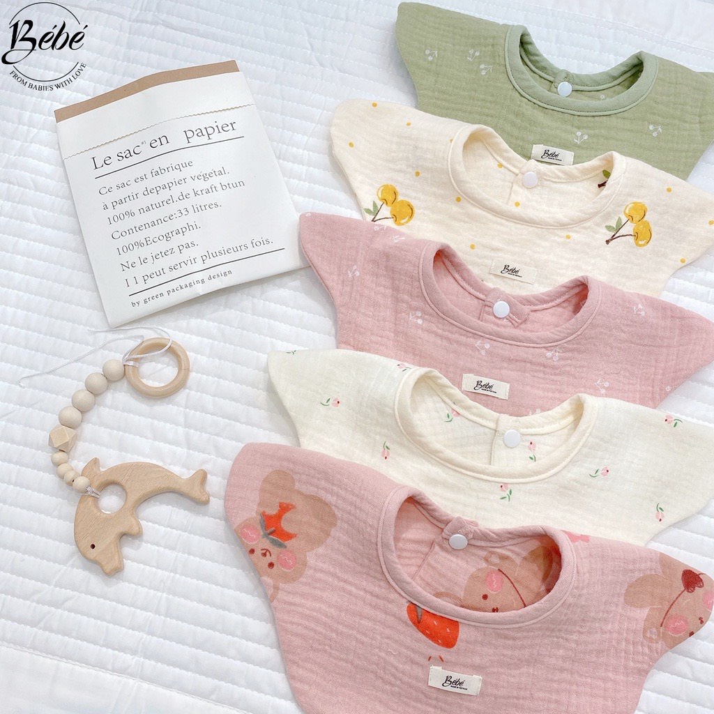 Yếm Xô Tròn/Yếm Hoa Bé Bé Chất Xô Muslin Mềm Mại Thấm Hút Tốt