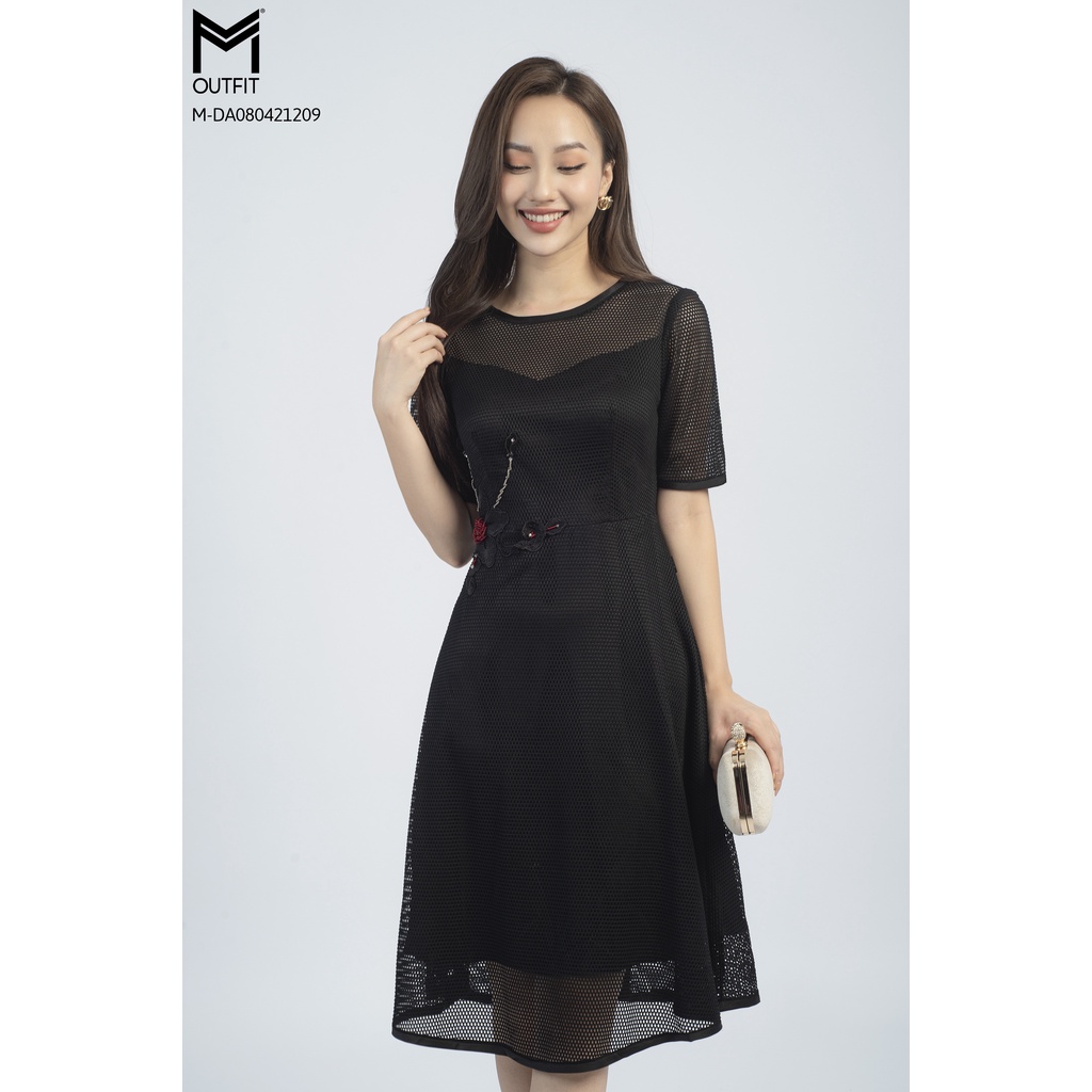 Đầm ren lưới cổ tròn, tay ngắn, MMOutfit M-DA080421209