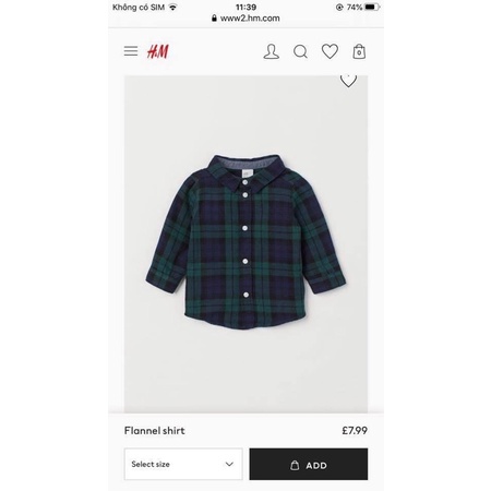 Áo sơ mi kẻ cho bé trai sz 2/3y