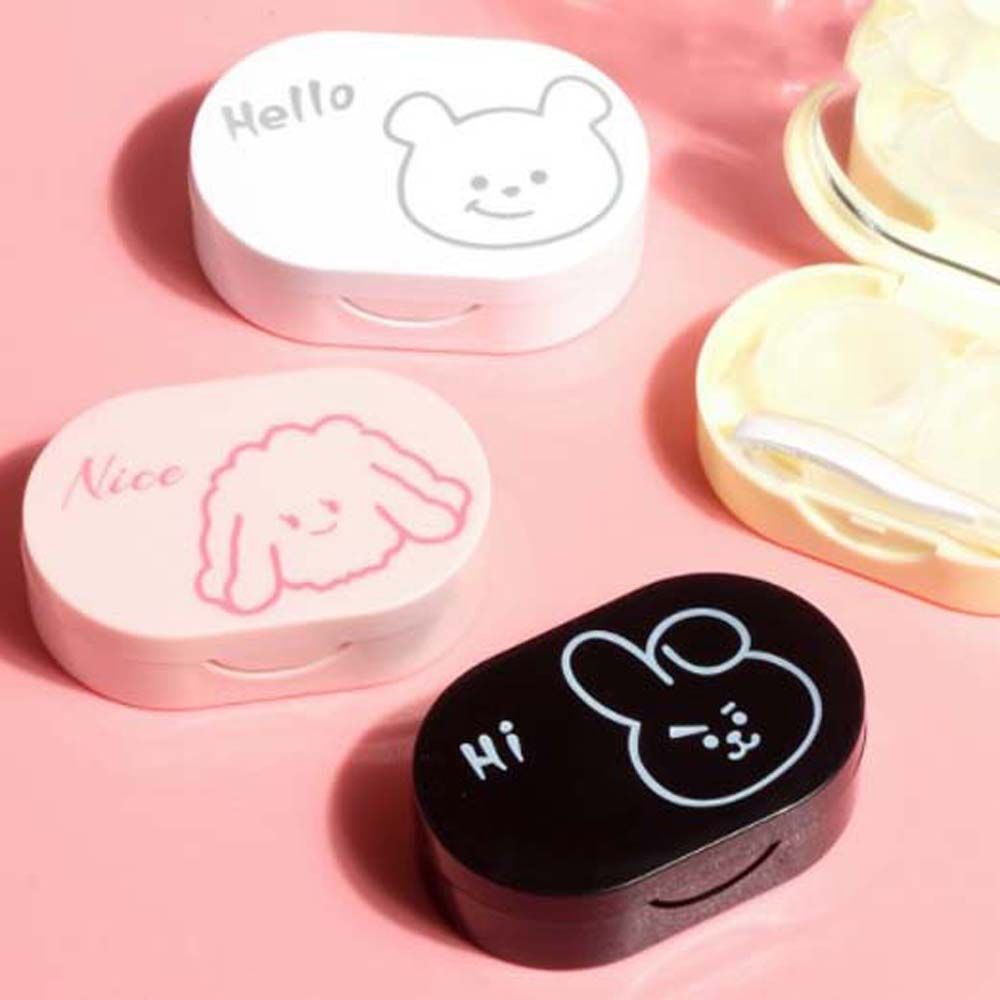 MXGOODS Hộp đựng kính áp tròng mini trong suốt dạng nhấn họa tiết gấu hoạt hình đáng yêu