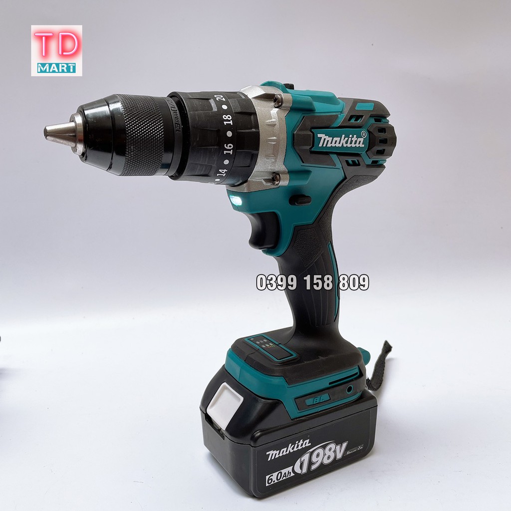 Máy khoan pin 198V Makita Không Chổi Than 3 Chức Năng Có Búa