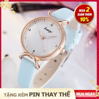 [Tặng Kèm Pin Thay Thế] Đồng Hồ Nữ Hasagi, Mặt Tròn, Dây Da, 5 Màu Thời Trang